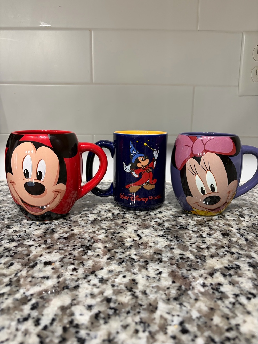 Mickey & Minnie Mouse Disney World Coffee Mugs Set of Three